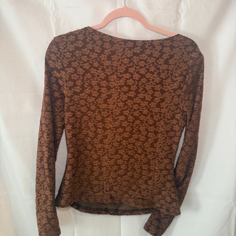 ZESICA Brown Floral Lace Long Sleeve Top – Size M - Picture 2 of 7